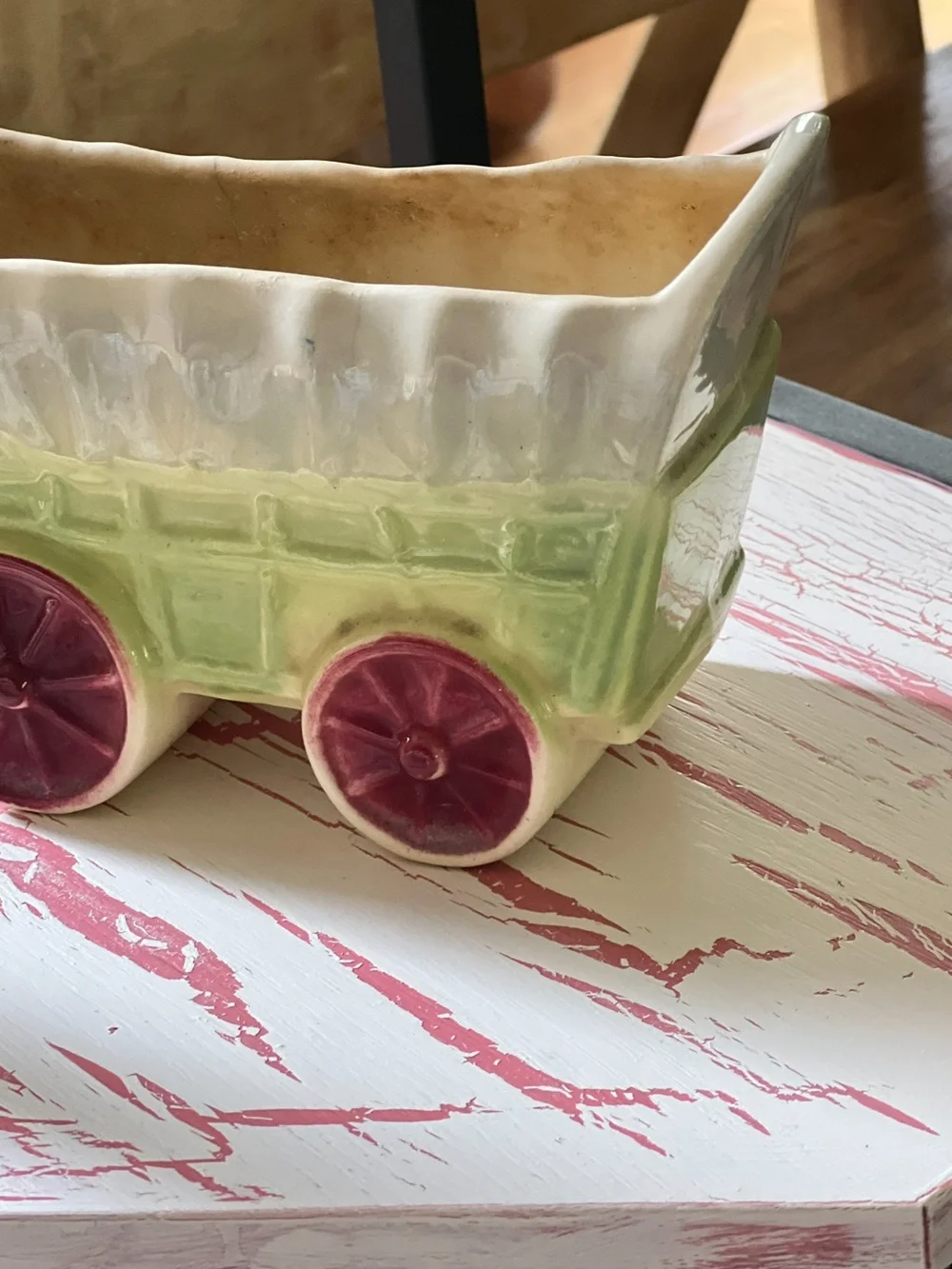 Vintage Ceramic Wagon Planter Cottagecore Farmhouse Succulent Planter